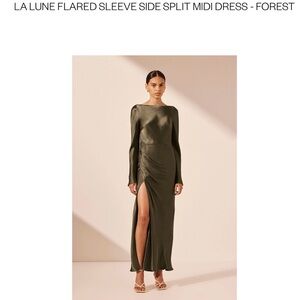 Shona Joy Olive Flared Sleeve Midi Dress